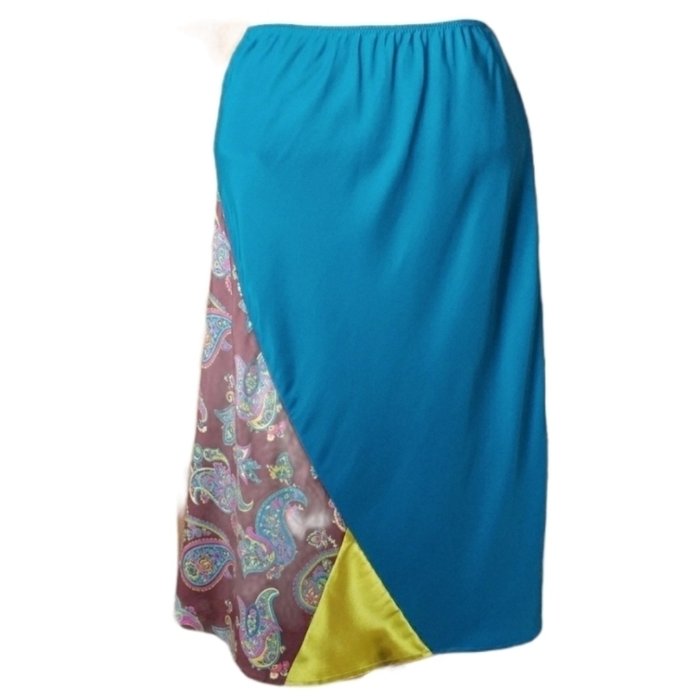 Vtg 90s Express 100% Silk Boho Pieced Patchwork A Line Skirt XS